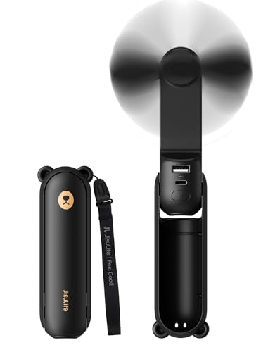 JISULIFE 3 IN 1 Portable Fan with Power Bank & Flashlight Featured | 19H Max Cooling, USB Rechargeable, Pocket-Sized Handheld Fan for Travel, Cruise, Concerts, Makeup, Summer Gifts for Women - color: Black