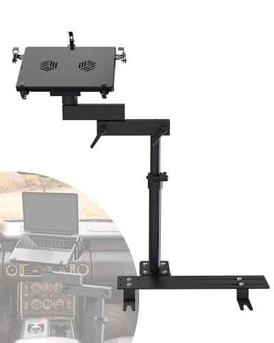 Car Laptop Mount with 2 Cooling Fans, No-Drill Adjustable Vehicle Computer Mount for Trucks, Vans, Heavy Duty Aluminum Laptop Holder for Work on The Go