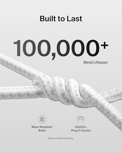 Belkin USB C to USB C 240W Cable 2 Pack, 6.6ft Fast iPhone Charger Cord | iPhone 15/16/17, Samsung Galaxy S26, Pixel 10, Airpods, iPad, Nintendo Switch 2, MacBook, Steam Deck, Travel, Chromebook - color: White, style: 6.6 ft - 2 pack