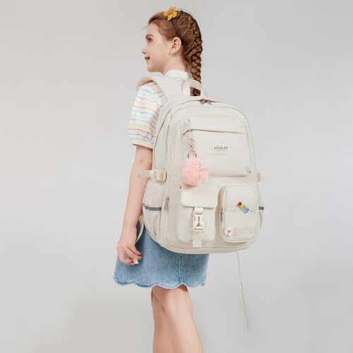 abshoo School Backpack for Girls Bookbag with Lunch Bag Teen Girls School Bag Travel Daypack (Beige) - color: Beige