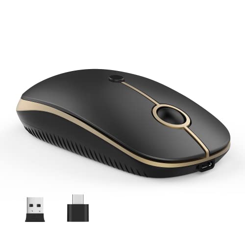 VssoPlor Type C Wireless Mouse, USB C Rechargeable Portable Quiet Laptop Mouse USB and Type C Receiver Dual Mode Mice for PC, Laptop, MacBook, Tablet-Black Gold - color: Black Gold