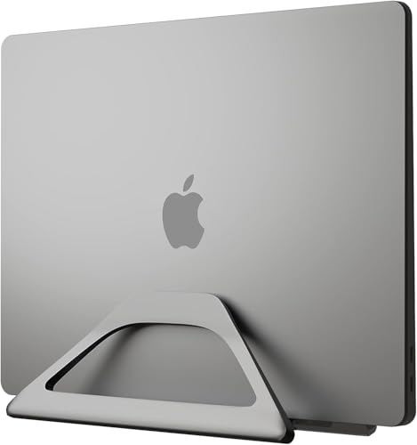 Aluminum Vertical Laptop Stand with Gravity Auto-Lock – Adjustable Laptop Holder Vertical fits MacBook Pro/Air, Chromebook & Gaming Laptops up to 17.3" – Space-Saving Desktop Dock - Grey - color: Grey