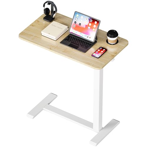 BIZUM Adjustable Bedside Table with Swivel Hidden Wheels Pneumatic Rolling Desk Mobile Standing Desk with Cup Holder for Hospital Home(27.6"x15.8" Maple) - color: Maple, size: 27.6"x15.8"