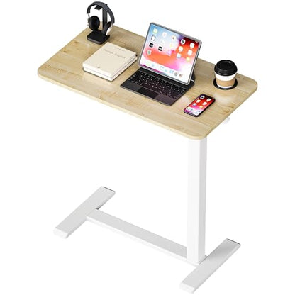 BIZUM Adjustable Bedside Table with Swivel Hidden Wheels Pneumatic Rolling Desk Mobile Standing Desk with Cup Holder for Hospital Home(27.6"x15.8" Maple) - color: Maple, size: 27.6"x15.8"