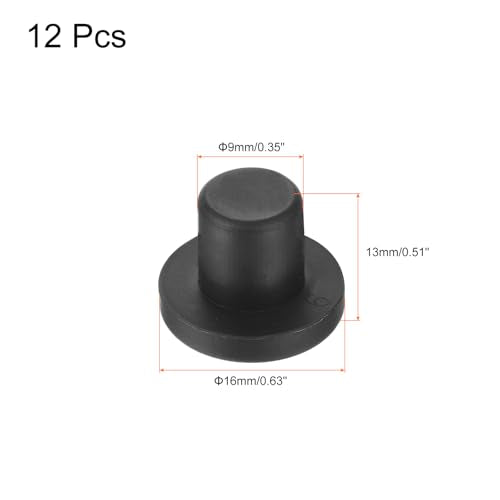 uxcell High Temp Silicone Plug Mount Dia 9mm/0.35 inch t Shaped Rubber Stopper Hole Plugs for Powder Coating Plating Waterproof Plugs Sealing Plugs Black Pack of 12(OD 16mm) - size: 9x16mm