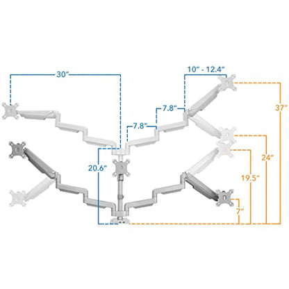 Mount-It! Triple Monitor Mount with Gas Spring Arms, Fits 24–32 Inch Screens, USB & Audio Ports, Full Motion Desk Stand with Tilt, Swivel & Rotation, Heavy Duty Silver 3 Screen Arm with Clamp