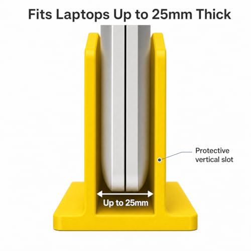Vertical Laptop Stand for Desk, Folder-Style Notebook Holder, 25mm Slot, 125 x 70 x 104 mm, Yellow - color: Yellow, size: 25mm Slot