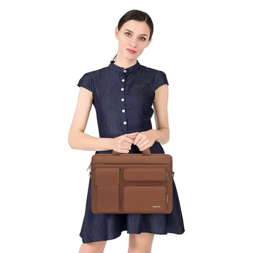 MOSISO Laptop Shoulder Bag 16 inch, 15-15.6 inch Computer Bag | Compatible with MacBook Pro 16 inch, HP, Dell, Lenovo with 2 Raised&1 Flapover&1 Horizontal Pocket&Handle&Belt, Caramel Brown - color: Caramel Brown, size: 16 inch