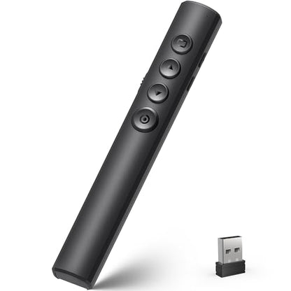 Wireless Presentation Clicker for Powerpoint Slideshow, Office/Classroom PPT Remote Presenter Pointer Slide Advancer with USB Receiver for Computer/MacBook Laptop/PC Black Red Light - color: Black