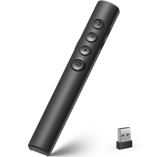 Wireless Presentation Clicker for Powerpoint Slideshow, Office/Classroom PPT Remote Presenter Pointer Slide Advancer with USB Receiver for Computer/MacBook Laptop/PC Black Red Light - color: Black
