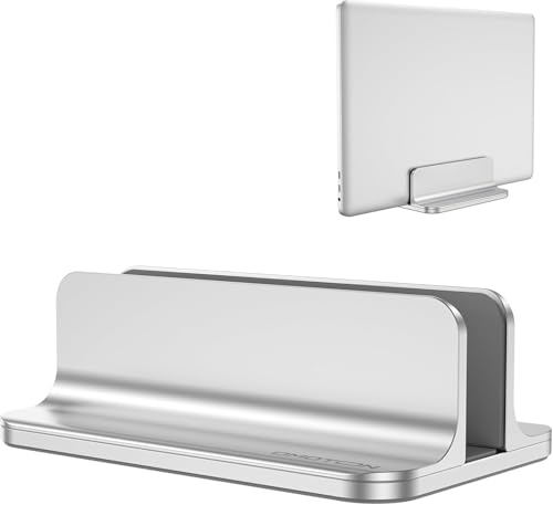 OMOTON Vertical Laptop Stand Holder, Desktop Aluminum Stand for MacBook with Adjustable Dock Size, Fits All MacBook, Surface, Chromebook and Gaming Laptops (Up to 17.3 inches), Silver - color: Silver