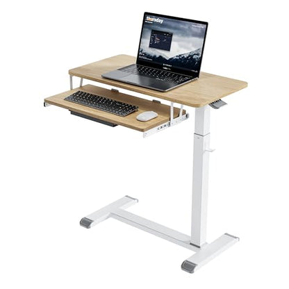 ETHU Overbed Table with Wheels, Medical Table with Drawer, Hospital Bed Table, Workstation Desk, Adjustable Overbed Bedside Rolling Laptop Desk, Oak - color: Oak