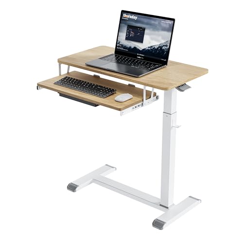 ETHU Overbed Table with Wheels, Medical Table with Drawer, Hospital Bed Table, Workstation Desk, Adjustable Overbed Bedside Rolling Laptop Desk, Oak - color: Oak