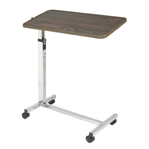 Drive Medical Tilt-Top Overbed Table with Wheels, Walnut | Overbed Table Tilts and Rolls on Wheels for Flexible Positioning During Everyday Use, Walnut Finish and Design