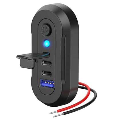 12V USB Outlet RV 3 Ports, Dual PD 30W and Quick Charge QC3.0 Car Socket Charger with Blue Indicator Light and Switch, Car USB Panel Wall Surface Mount Charging Accessories for Marine Bus Boat ATV