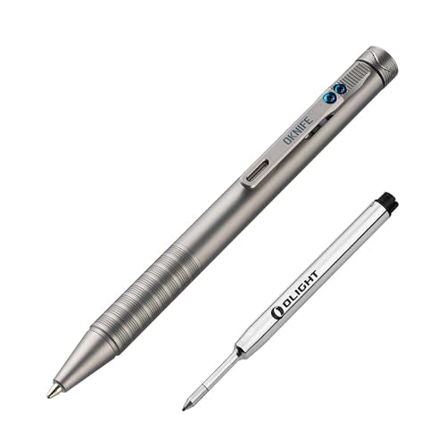 OKNIFE B1 Ti Titanium Pen with 2-in-1 Clip, 2 pcs Refills | Bolt Action EDC Pen with Built-in Spinning Top for Smooth Writing and Everyday Carry (Titanium) - color: titanium