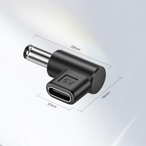 DC 5.5mm x 2.5mm to USB C Adapter, 90 Degree 5V DC 5525 Male to USB Type C Female Power Charging Adapter for Mobile Phone、Router、Mobile Power Supply （4-Pack）