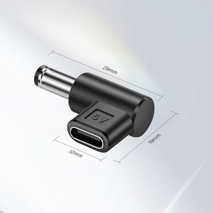 DC 5.5mm x 2.5mm to USB C Adapter, 90 Degree 5V DC 5525 Male to USB Type C Female Power Charging Adapter for Mobile Phone、Router、Mobile Power Supply （4-Pack）
