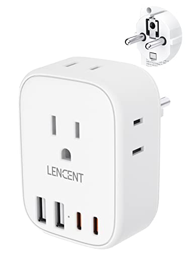 LENCENT Germany France Travel Power Adapter, Schuko Type E F Power Plug | Adaptor with USB Ports(2 Type C), 4 Outlet Converter, US to EU Spain France German Greece Norway Iceland South Korea Portugal - style: Type E/F-17.5W- Germany