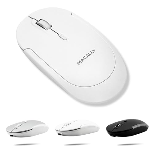 Macally Wireless Bluetooth Mouse for Mac, MacBook Pro/Air, iPad, and PC - Quiet Click and Comfortable Compatible Apple Mouse Wireless - Rechargeable - White - color: White