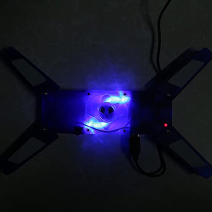 Laptop Cooling Pad Fan, Blue | Transparent Single Blue LED Light, 2.0 USB HUB, Portable Foldable DR-2008H, Sturdy Durable ABS Material