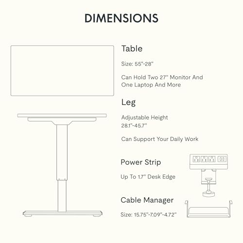 FLEXISPOT EN2 55"x28" Whole-Piece Standing Desk with Power Strip, White | Whole-Piece Desktop, Easy-Access Clamp Power Strip, Organized Cable Management, Modern Home Office Setup - color: White Top + White Frame, size: 55x28"