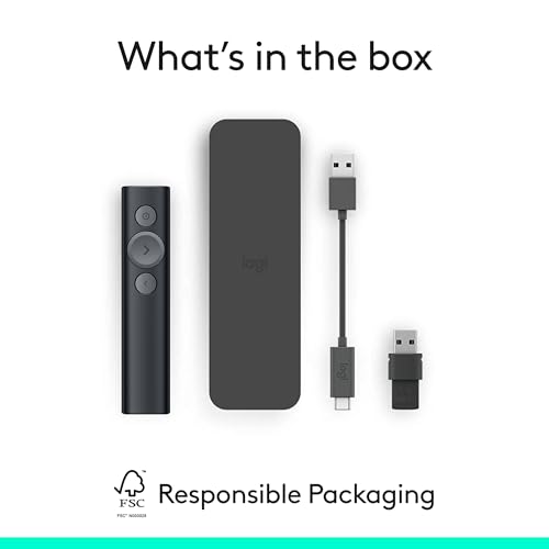Logitech Spotlight Presentation Remote Universal Wireless - Black | Universal wireless clicker, laser pointer, advanced digital highlighting, 30 m range, quick charging - color: Black