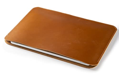Leather Laptop Sleeve, Handmade Slim Case for MacBook Air 13" (M2) 2024, (M3) 2024 & 15 inch (M3) 2042 - color: Light Tobacco, size: 15"