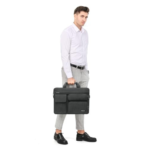 MOSISO Laptop Shoulder Bag 16 inch, 15-15.6 inch Computer Bag | Compatible with MacBook Pro 16 inch, HP, Dell, Lenovo with 2 Raised&1 Flapover&1 Horizontal Pocket&Handle&Belt, Charcoal Gray - color: Charcoal Gray, size: 16 inch