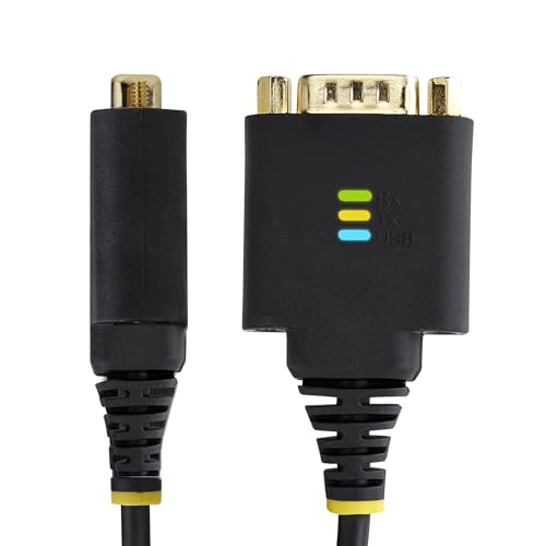 StarTech 1ft USB to Serial Adapter Cable, FTDI, 30cm (1P1FFC-USB-SERIAL) | USB-A to DB9 RS232, Interchangeable DB9 Screws Nuts, COM Retention, LED Indicators - size: 1ft