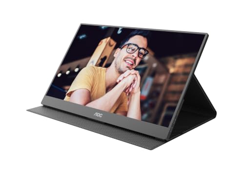 AOC 16" Portable Monitor FHD 60Hz USB-C IPS Ultra Slim Smart Cover 16T20 | 1920×1080 Computer Monitor, USB-C, Mini HDMI, Built-in Speakers, Smart Cover, Ultra Slim, VESA Mount, Low Blue Light - size: 15.6 inch Smart Cover