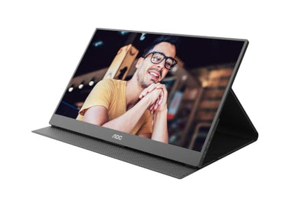 AOC 16" Portable Monitor FHD 60Hz USB-C IPS Ultra Slim Smart Cover 16T20 | 1920×1080 Computer Monitor, USB-C, Mini HDMI, Built-in Speakers, Smart Cover, Ultra Slim, VESA Mount, Low Blue Light - size: 15.6 inch Smart Cover