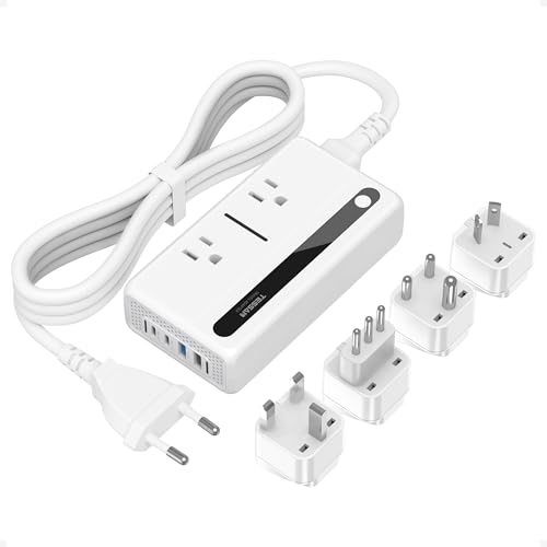 TESSAN 220V‑110V Voltage Converter, Travel Adapter 250W | 4 USB Ports(QC3.0 & PD36W), EU UK AU IT India International Adaptor - color: Black and White
