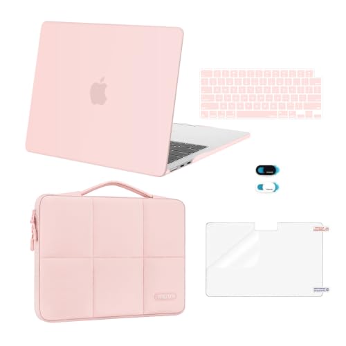 MOSISO Compatible with MacBook Air 13 inch Case M5 M4 M3 M2 2026-2022 | Hard Case&Six Grids Puffy Bag&Keyboard Cover&Webcam Cover&ScreenFilm for MacBook Air 13.6, A3449 A3240 A3113 A2681, Pink - color: Pink
