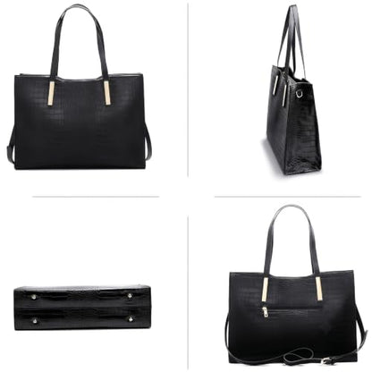 15.6" Laptop Work Tote Bag for Women Shoulder Handbag Large, Black | 2 water bottle pocket. Lightweight 2.2 Lbs. Capacity 20L. Vegan Leather. Waterproof. L17” x H12” x W5.5”. Handle Drop 11".