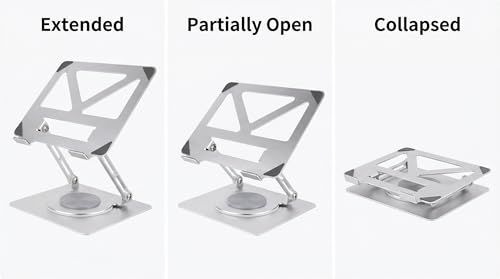 360 Rotating Aluminum Laptop Stand, Adjustable & Foldable Ergonomic Computer Stand, Compatible with MacBook, iPad, Dell, HP up to 16 Inches for Home & Office, Silver - color: Silver
