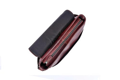 16" Crossbody Bag Leather Laptop Messenger Bag For Men with trolley sleeve for school office (Dark Brown) - color: Dark Brown