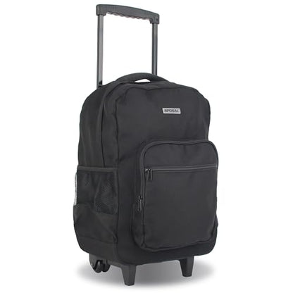 Rolling Backpack for Women. Kids Roller Bag with Wheels. Wheeled Carry-On Luggage, Black - color: Black