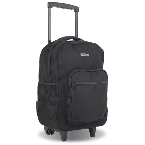 Rolling Backpack for Women. Kids Roller Bag with Wheels. Wheeled Carry-On Luggage, Black - color: Black
