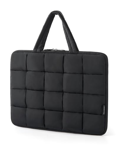 BAGSMART Laptop Case, Puffy Laptop Sleeve with Handle, Compatible with MacBook Air Pro, Laptop Bag for Women - color: Black, size: 15-16 inch