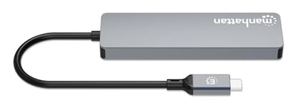 Manhattan USB-C Hub for Keyboards, Mouse, and USB Flash Drives, 4 Ports, 2 USB-A & 2 USB-C, Space Gray, Plug and Play, 10 Gbps, Aluminum