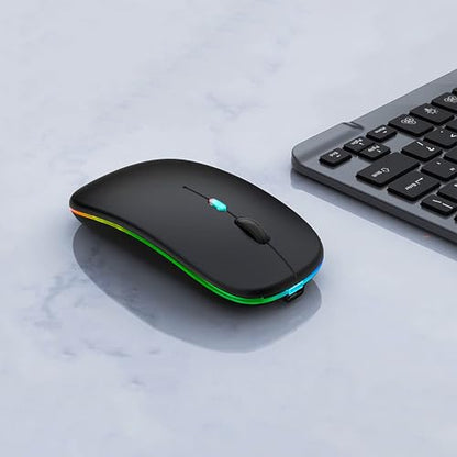 WREANU Wireless Bluetooth Mouse Rechargeable Laptop Mice with LED Lights Silent Slim Use(BT5.2 and 2.4G Portable USB) Dual Mode Computer Mouse for Laptop/iPad/Tablet/Apple/Computer/Mac (Black) - color: Black