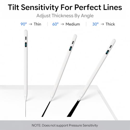 Active Stylus Pen with LED Display, 2-in-1 Dual Modes Digital Pencil - Universal Stylus for iPad, Samsung, Android Tablets, iPhone & Switch, Palm Rejection & Tilt Sensitivity, No Bluetooth - color: White
