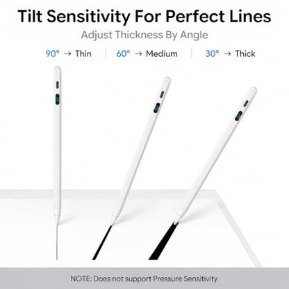 Active Stylus Pen with LED Display, 2-in-1 Dual Modes Digital Pencil - Universal Stylus for iPad, Samsung, Android Tablets, iPhone & Switch, Palm Rejection & Tilt Sensitivity, No Bluetooth - color: White