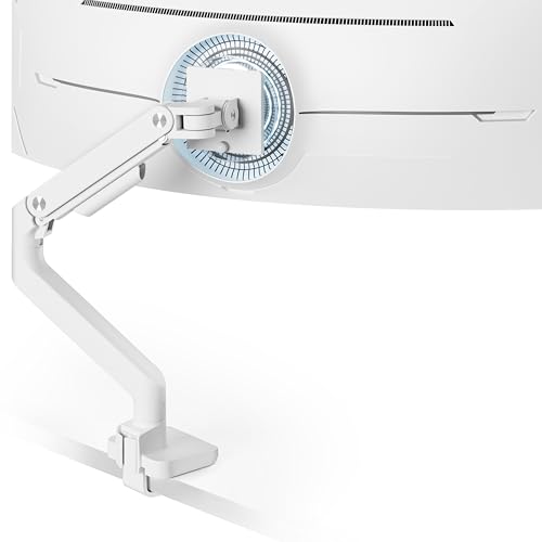 ARES WING Ultrawide Monitor Arm White for 17 to 49 Inch Heavy Duty Curved Screen, Holds 44 Lbs, Adjustable Gas Spring Monitor Arm Desk Mount with C Clamp, Grommet Base, 75/100 Vesa Mount - color: White, size: NON USB