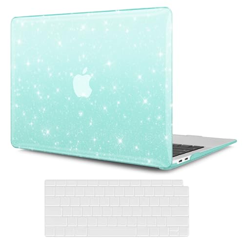 Green Glitter Case for MacBook Air 13 inch 2022-2018 M1 A2337 A2179 A1932, Glitter MacBook Air M1 Case - Shiny Bling Sparkle Plastic Hard Shell & Keyboard Cover for MacBook Air 13.3 inch - color: # PC+Green Glitter