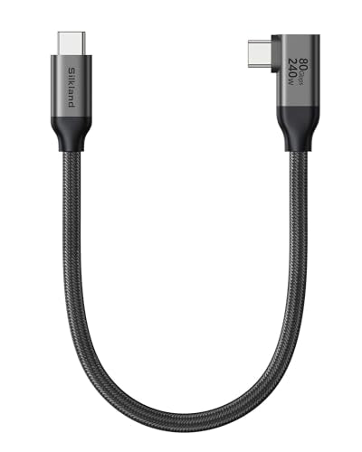 Silkland 80Gbps Right Angle USB 4 Cable for Thunderbolt 5 Cable 1FT, 120Gbps Bandwidth for 16K/Dual 8K, 240W, 90 Degree Braided USB C Video Cable Compatible Thunderbolt 4/5, MacBook M4 Pro,Dock - size: 1FT