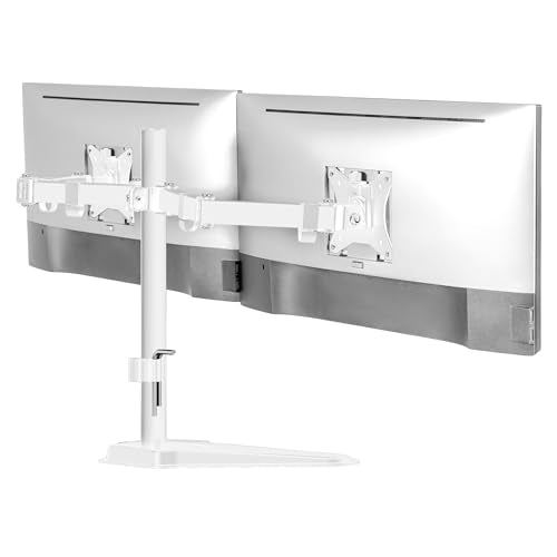 Mount-It! Dual Monitor Desk Stand Mount for 2 Screens VESA 75x75 & 100x100 | Fits two VESA 75x75/100x100 screens, sturdy desk stand for a clean dual-monitor workstation. - color: White