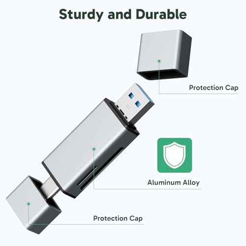 AKASO SD Card Reader - USB 3.0 Type C to Micro SD Card Adapter, Memory Card Reader for SD/Micro SD/SDHC/SDXC Card, Compatible with Smartphones, Laptops, Tablets, Personal Computer and Cameras