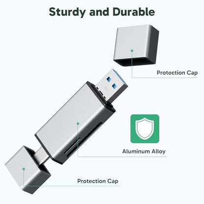 AKASO SD Card Reader - USB 3.0 Type C to Micro SD Card Adapter, Memory Card Reader for SD/Micro SD/SDHC/SDXC Card, Compatible with Smartphones, Laptops, Tablets, Personal Computer and Cameras
